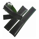 Correa Piel Negra Costuras Verdes 22mm Compatible Tag Heuer