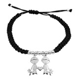 Pulsera Bolitas Pareja Niño Niño Chico Plata 925 Negra