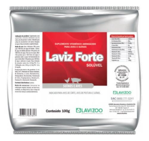 Laviz Forte Solúvel 100g Lavizoo Suplemento Para Aves E Suínos