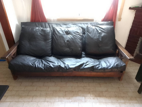 Futon Sofa 3 Cuerpos, Cama 2 Plazas, En Ecocuero Negro