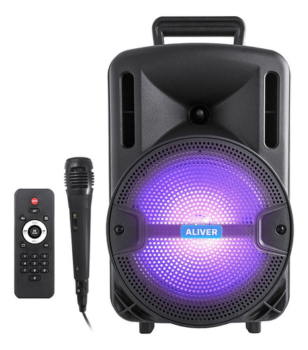 Parlante Portátil Bluetooth Karaoke Fm Led Usb Aux Mp3 + Micrófono Luces Fiesta Conexión Inalámbrica Batería Recargable