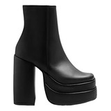 Botas Caña Negro Zapato Doble Plataforma Bratz Cuero Vacuno