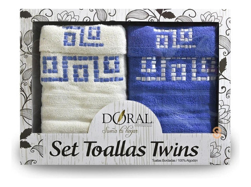 Juego Toallas 4 Piezas Twins Algodón Bordada Azul Shopyclick