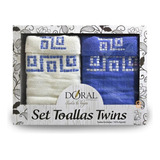 Juego Toallas 4 Piezas Twins Algodón Bordada Azul Shopyclick