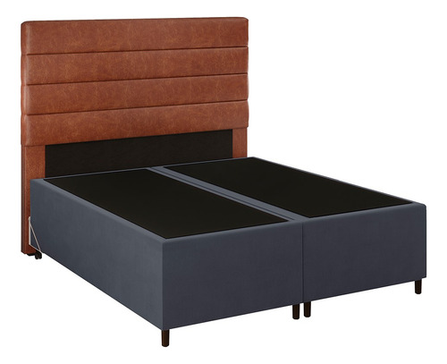 Cabeceira Base Cama Box Casal Queen 158 Hit Suede Cza/camel Cor Cinza