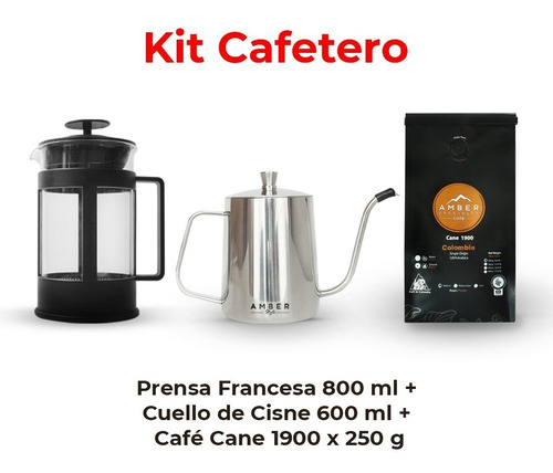 Prensa Francesa 800ml Cuello Cisne 600ml Café Amber 