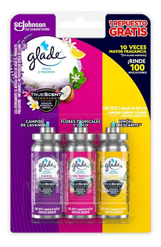 Aromatizante De Ambientes Glade Toque Pack X3 Repuestos