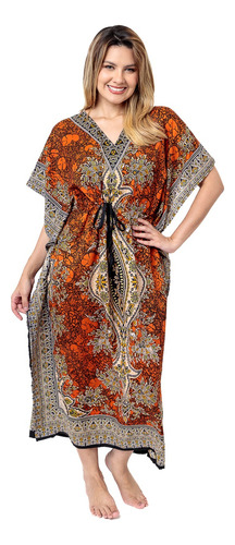 Vestido Kaftan Indiano Longo Estampa Boho Plus Size