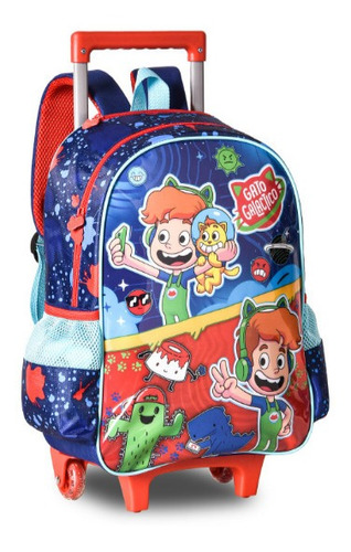 Mochila Carrinho Rodinha Escolar Infantil Gato Galactico Lin