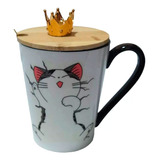 Taza Gato Tapa Cuchara Gatito Kwai Ceramica Regalo Posa Vaso