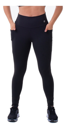 Legging Feminina Academia Com Bolsos Tecido Blackout 