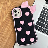 Funda Silicona Negro Moño Corazón Rosa Para iPhone 12 12pro