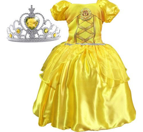 Vestido Princesa Infantil Ouro Midi Luxo Menina Criança +kit