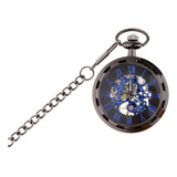 Vintage Blue Hands Steampunk Skeleton Reloj De Bolsillo