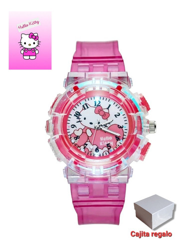 Reloj Infantil Análogo Hello Kitty Rosado,con Luces Colores.