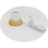 Lámpara Bola De Vidrio Usb Con Base De Madera Cálida Mesa