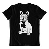 Polera Negra Algodon Estampado Dtf Bulldong Frances Perro