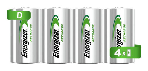 4 Pilas Baterías Recargables Energizer Tamaño D 2500 Mah