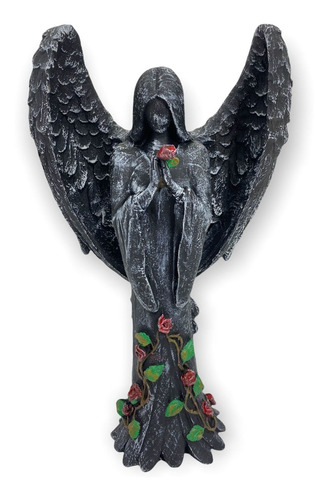 Escultura Anjo Negro Fêmea 25 Cm Cor Cimento Escuro Em Resi