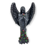 Escultura Anjo Negro Fêmea 25 Cm Cor Cimento Escuro Em Resi