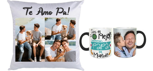 Almohadon + Taza Magica  Personalizada Foto Dia Del Padre