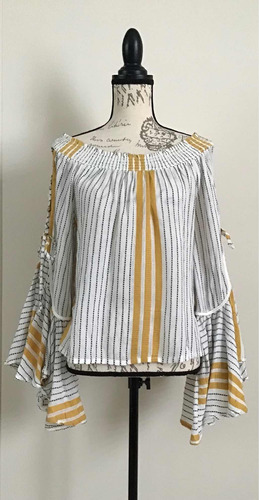 Blusa Boho Habana Manga Campana Pespunte Efekto Moda