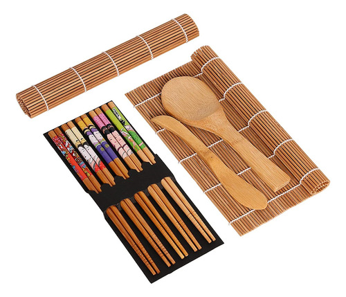 Kit En Bambu Sushi Esterillas Palillos Paleta Esparcidor