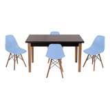 Kit Mesa Jantar Luiza 135cm Preta + 4 Cadeiras Eames Eiffel Cor Azul-claro