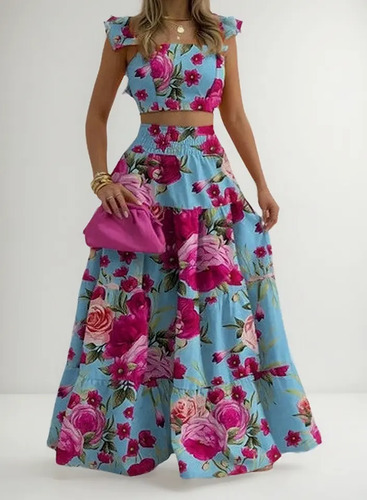 Elegante Conjunto De Dos Piezas De Playera Sin Mangas Y Fal