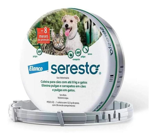 Coleira Seresto 38cm Anti Pulgas Carrapatos Até 8 Kg Elanco