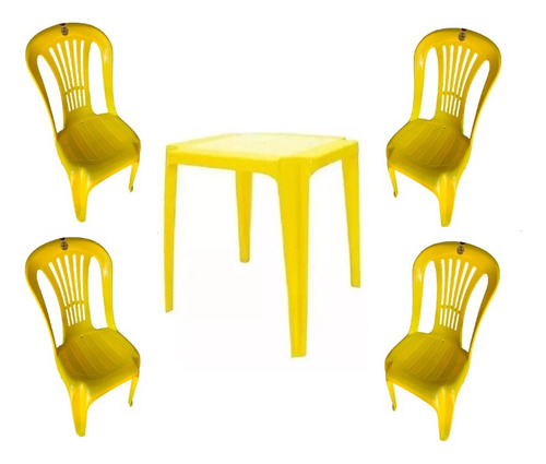 Kit Mesa Monobloco Com 4 Cadeiras Bistrô Gold Amarela 182 Kg