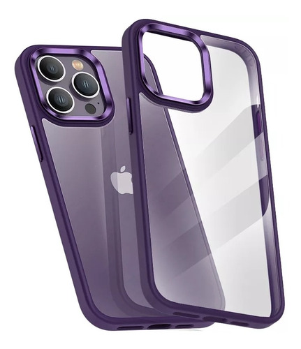 Capinha Para iPhone 14 Todos, Borda Roxo Fundo Transparente