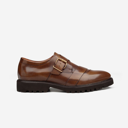 Zapato Monkstrap Piel Café Ligero Aretina Hombre