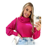 Blusa De Frio De Tricô Sueter Gola Boba Cropped Blusa Curta 