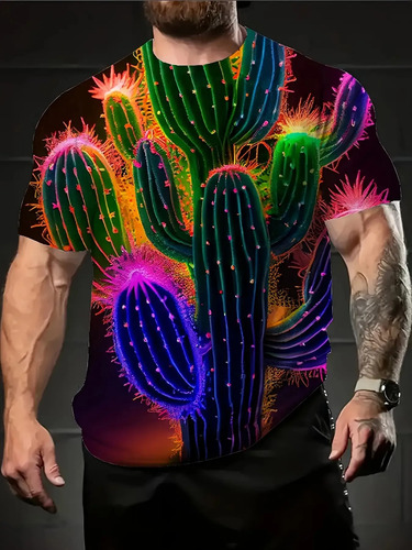 D Camiseta 3d Con Estampado De Cactus Que Brillan En Neón