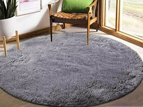 Alfombra Peluda Redonda Tipo Shaggy 150x150 Color Gris