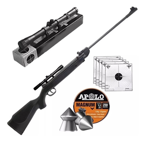 Rifle Aire Comprimido 5,5 Potenciado Mira 4x20 Blancos 