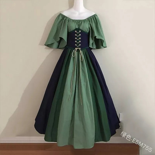 Vestido Tipo Corsé Gótico Medieval Con Cuello De Encaje Y En