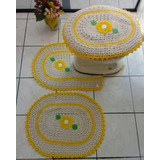 Jogo De Banheiro De Crochê Oval ,flores Coladas Com 3 Peças