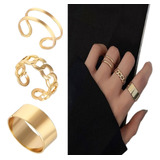 Kit Anel Ajustável Dourado Conjunto Feminino Tiktok Moda