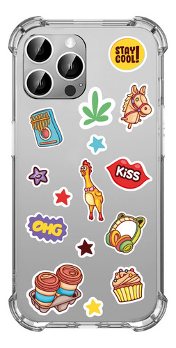 Funda Transparente Reforzada Sticker Art Para Todos iPhone