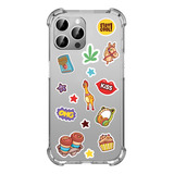 Funda Transparente Reforzada Sticker Art Para Todos iPhone