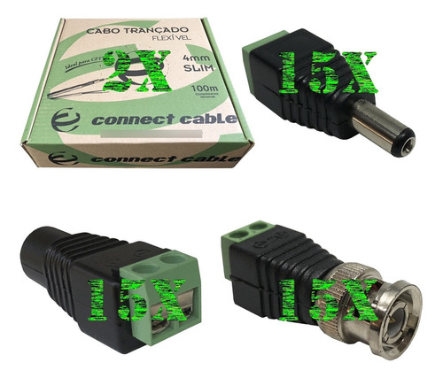 Kit C/ 2 Cabo Coaxial +15 P4 Macho +15 P4 Fêmea +15 P4 Bnc