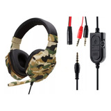 Headphone Mic Gamer Camuflado Para Pc E Celular + Adaptador