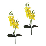 2 Orquídeas Com Folhas Flor Artificial Silicone Toque Real