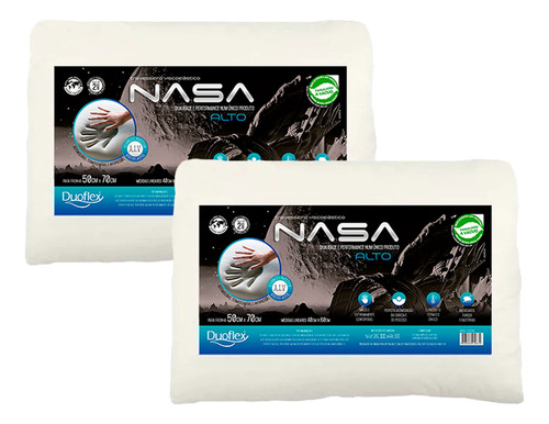 Kit 2 Travesseiros Nasa X Alto Viscoelástico Macio Duoflex