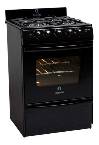 Cocina Escorial Master Style Multigas Negra Full Luz Encendi