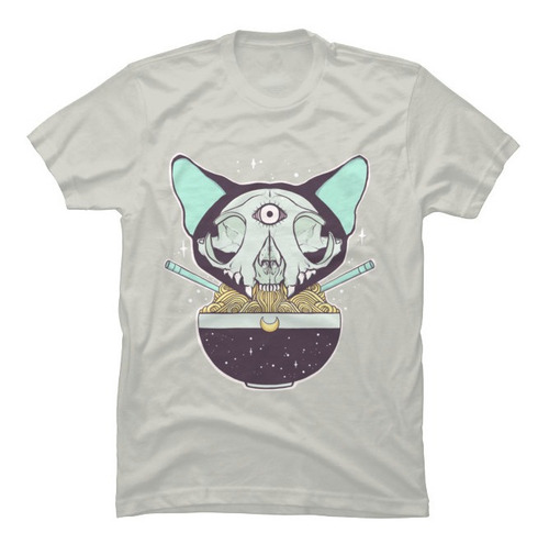 Playera Camiseta Gato Calavera Tercer Ojo Comiendo Rammen 