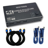 Switch Kvm 4k Udh 2 Puertos Hdmi C/2 Usb-b + 2 Hdmi 4k V2