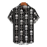 Camisa Hawaiana Para Hombre Con Estampado Tiki Y Botones